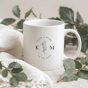 Moderne Monogramm-Hochzeitsgeschenke mit Blattwerk Kaffeetasse
