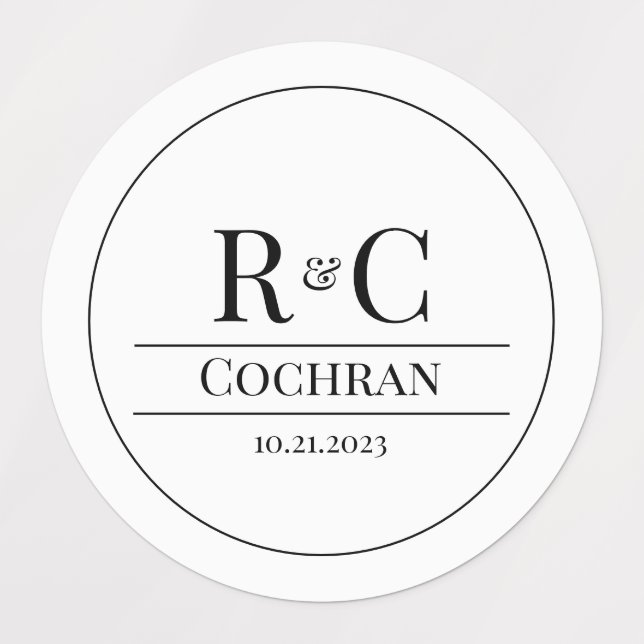 Moderne Monogramm-Hochzeitsticker Etiketten (Design 1)