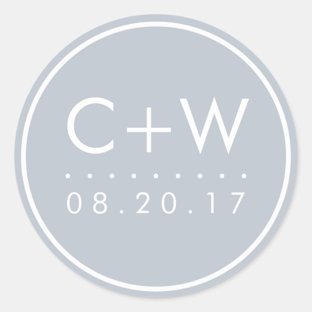 Moderne Monogramm-Hochzeitsticker | Light Gray Runder Aufkleber (Vorderseite)