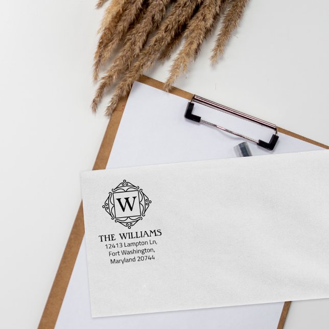 Moderne Monogramm-Individuelle Name-Rücksendeadres Gummistempel (Von Creator hochgeladen)