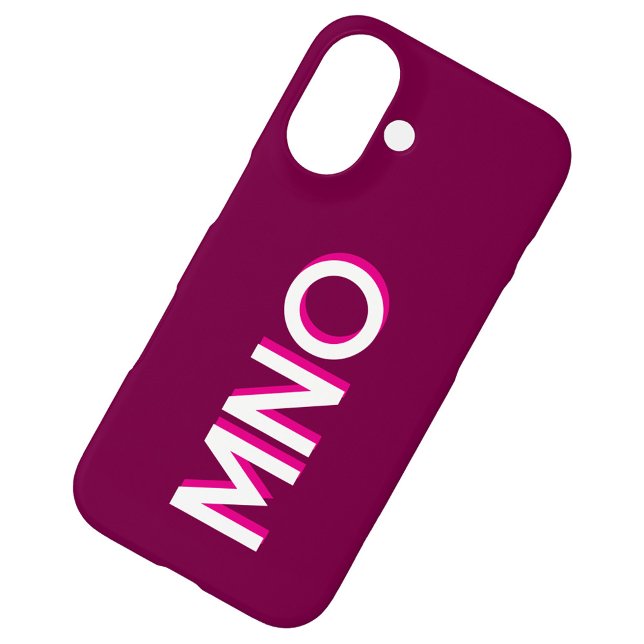 Moderne Monogramm-Initiale Dunkelrosa Burgunder iPhone 16 Hülle (Personalized monogram initials modern drop shadow typography cell phone case in dark burgundy pink)