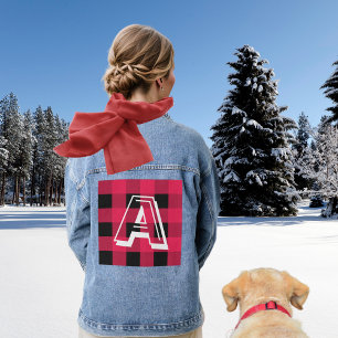 Moderne Monogramm-Initiale Roter Büffel-Karo Stilv Jeansjacke