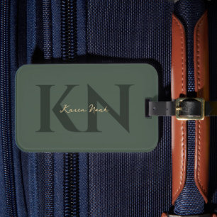 Moderne Monogramm-Initialen dunkelgrün Beruflich Gepäckanhänger