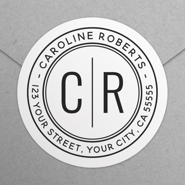 Moderne Monogramm-Initialen mit weißer Rücksendead Runder Aufkleber (Von Creator hochgeladen)