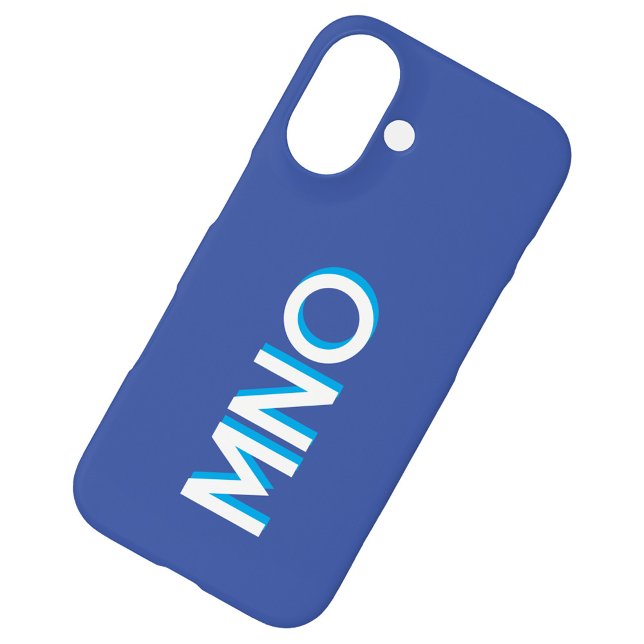 Moderne Monogramm-Initialen Personalisiert iPhone 16 Hülle (Personalized monogram initials modern drop shadow typography cell phone case in blue)