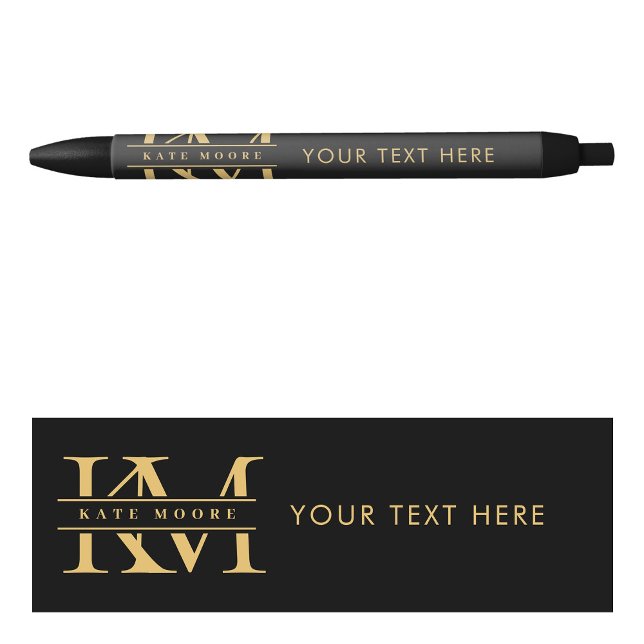 Moderne Monogramm-Initialen Professionell Schwarz  Kugelschreiber (Modern Monogram Initials Professional Black Gold Pen)