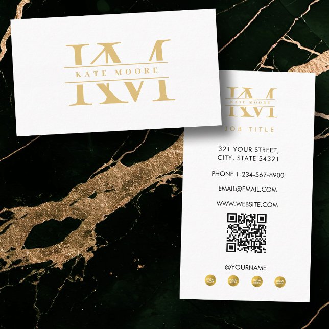 Moderne Monogramm-Initialen Professionelles Weißgo Visitenkarte (Modern Monogram Initials Professional White Gold Business Card)