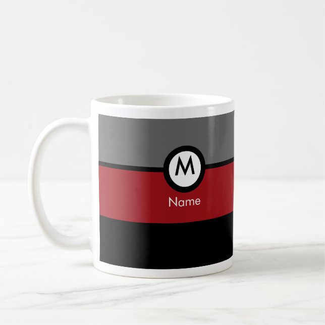 Moderne Monogramm-Kaffee-Tasse - schwarz, rot, Kaffeetasse (Links)