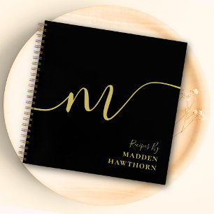 Moderne Monogramm Kalligraphie Name Black Gold Rez Notizbuch
