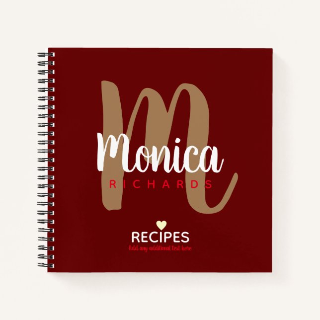 moderne monogramm Koch Rezepte dunkelrot Notizbuch (Vorderseite)