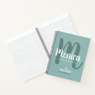 Moderne Monogramm-Koch-Rezepturen aquamarin blau Notizbuch