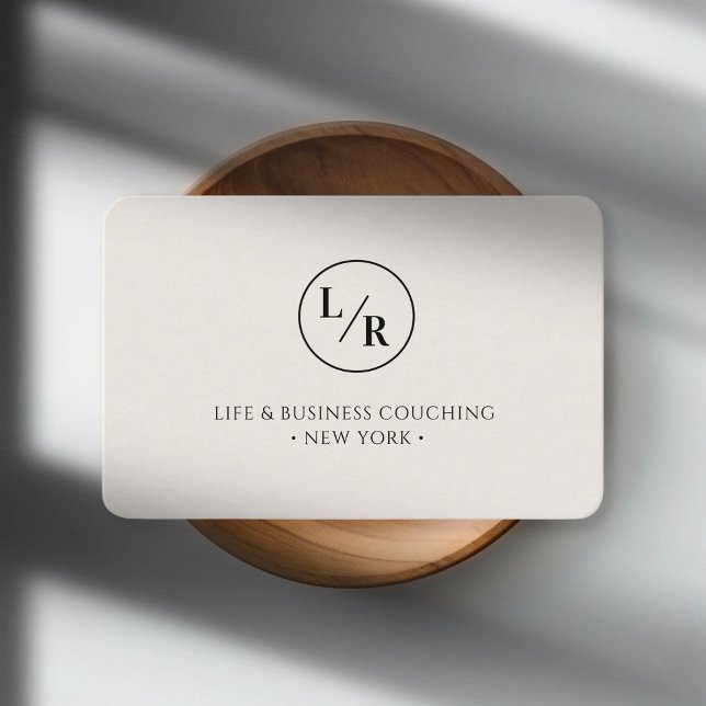Moderne, monogramm, kreis, beige Visitenkarte (Modern, monogram, circle, beige business card)