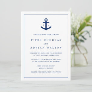 Moderne Monogramm Marine-Anker Elegante Hochzeit Einladung