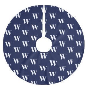 Moderne monogramm marineblau weiß erste polyester weihnachtsbaumdecke