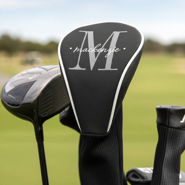 Moderne Monogramm-Minimalistik Schwarz Weiß Golf Headcover (Von Creator hochgeladen)