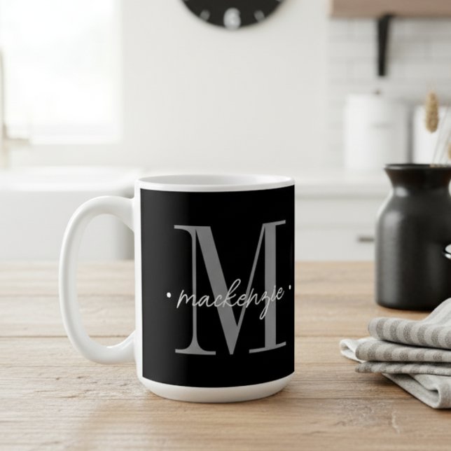 Moderne Monogramm-Minimalistik Schwarz Weiß Kaffeetasse (Von Creator hochgeladen)