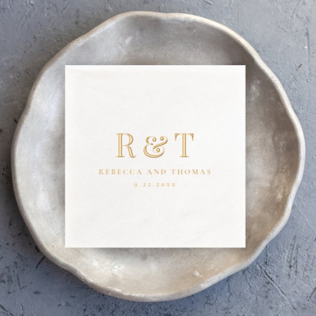 Moderne Monogramm-Minimalistische Hochzeit Servietten Mit Folie (Simple Wedding Monogram Gold Foil Napkins.)