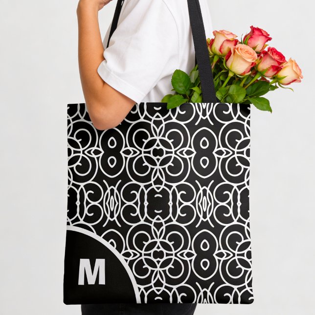 Moderne Monogramm mit geometrischem Schleifenmuste Tasche (Your letter, your tote so come on and customize it)