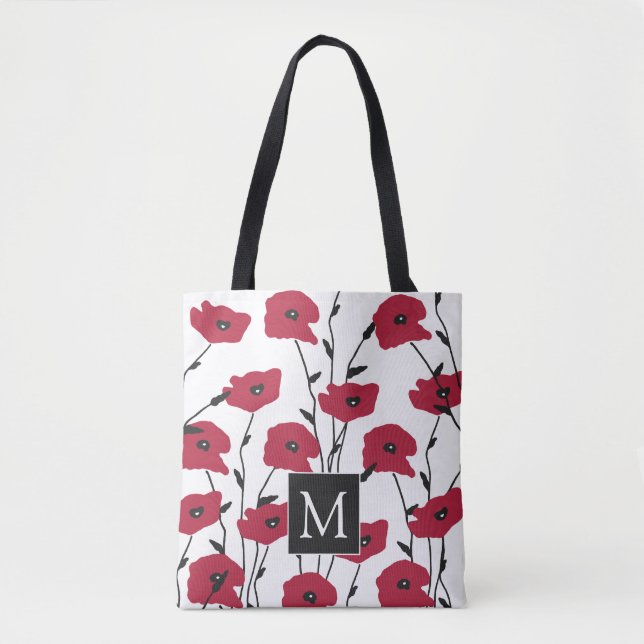 Moderne Monogramm-Mohnmuster  Tasche (Vorderseite)