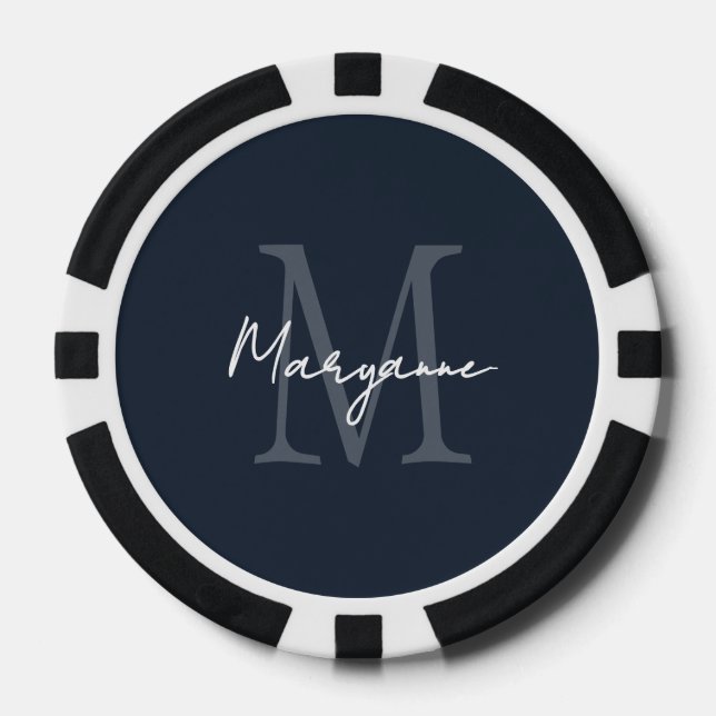 Moderne Monogramm Name Blau Pokerchips (Vorderseite)