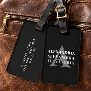 Moderne Monogramm Name Grau Schwarz Gepäckanhänger