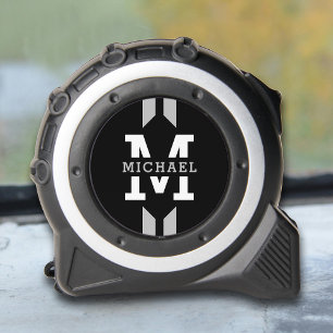 Moderne Monogramm Name Grau Streifen Maßband