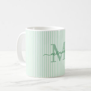 Moderne Monogramm-Name mit grünem Streifen Kaffeetasse