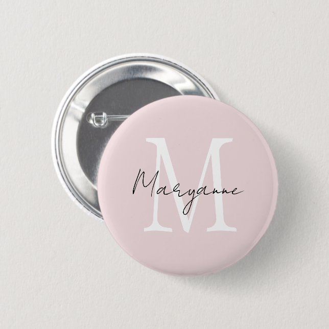 Moderne Monogramm-Name Rosa Button (Vorne & Hinten)