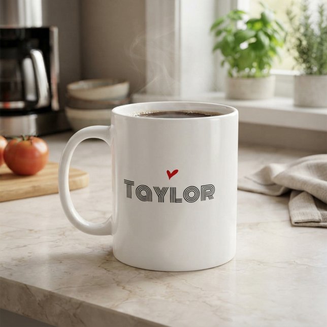 Moderne Monogramm-Name Rotes Herz Kaffeetasse (Von Creator hochgeladen)