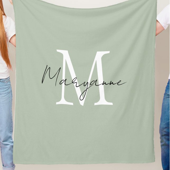 Moderne Monogramm-Name Sagegrün Fleecedecke (Von Creator hochgeladen)