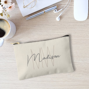 Moderne Monogramm-Name-Schrift Cream Zubehörtasche