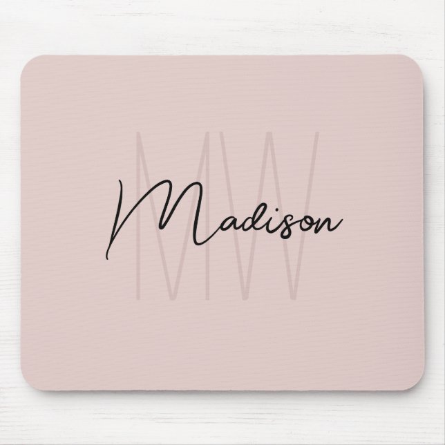 Moderne Monogramm-Name-Schrift Rosa Mousepad (Vorne)