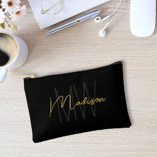 Moderne Monogramm-Name Schrift Schwarz Gold Zubehörtasche