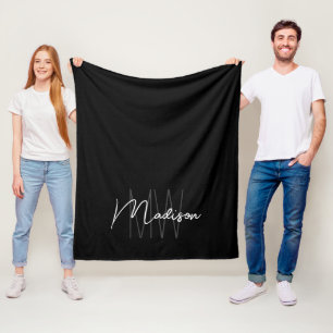 Moderne Monogramm-Name-Schrift Schwarz Weiß Fleecedecke