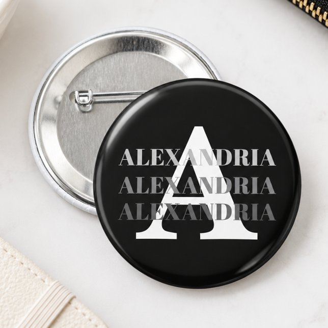 Moderne Monogramm-Name Schwarz Grau Button (Von Creator hochgeladen)