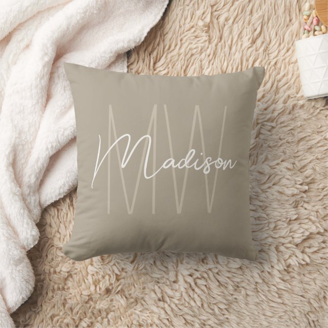 Moderne Monogramm Name Script Beige Kissen (Decke)