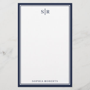 Moderne Monogramm Navy Blau Weiße Benutzerdefinier Briefpapier