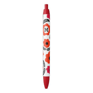 Moderne Monogramm Orange und Rote Blüten Kugelschreiber