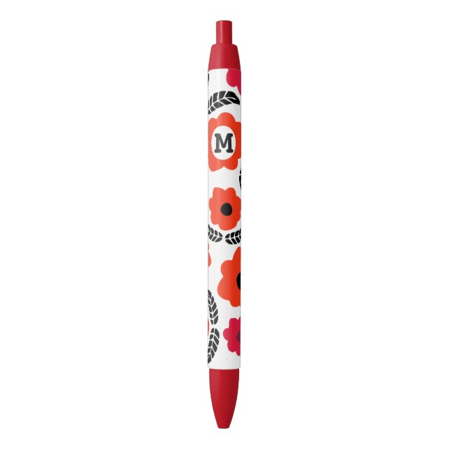 Moderne Monogramm Orange und Rote Blüten Kugelschreiber (Vorderseite Vertikal)