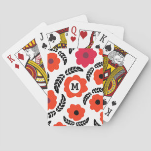 Moderne Monogramm Orange und Rote Blüten Spielkarten