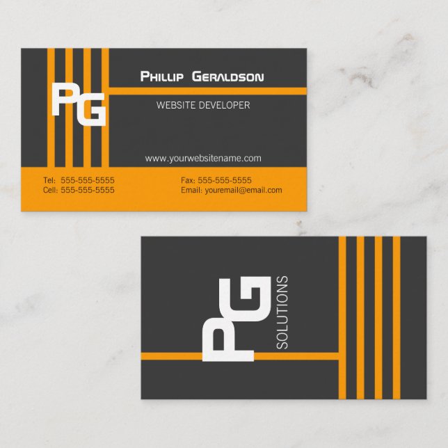 Moderne Monogramm-Orange Visitenkarte (Vorne/Hinten)
