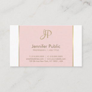 Moderne Monogramm Pink Gold Weiß Schlicht Trendfa Visitenkarte