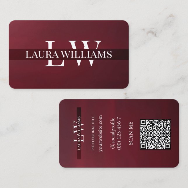 Moderne Monogramm Professional Rot Marone  Visitenkarte (Vorne/Hinten)