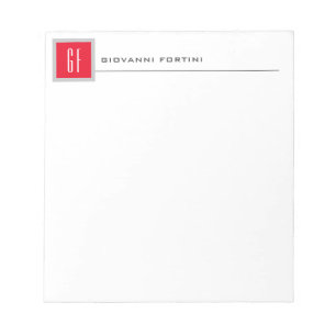 Moderne Monogramm Professioneller Minimalist Rot W Notizblock