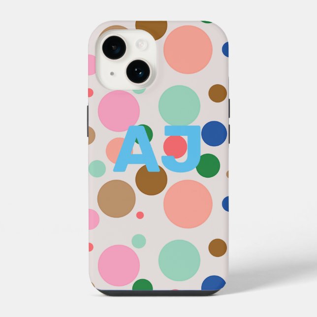 Moderne Monogramm-Punkte-Muster iPhone 14 Hülle (Rückseite)
