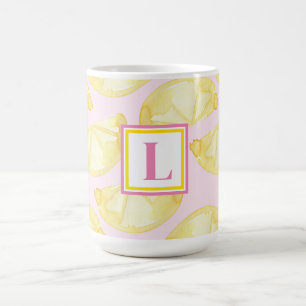 Moderne Monogramm Rosa Gelbe Zitronen Druck Kaffee Kaffeetasse