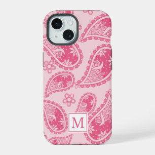 Moderne Monogramm-Rosa-Paisley-Retro-Muster iPhone 15 Hülle