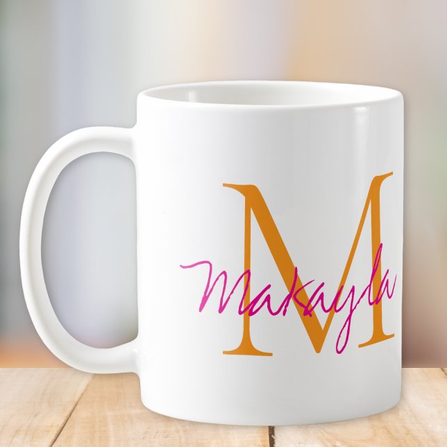 Moderne Monogramm-Rosa-Schrift-Name Kaffeetasse (Von Creator hochgeladen)