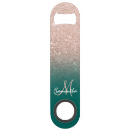 Moderne Monogramm Rose Gold Glitzer Grün Speed Flaschenöffner