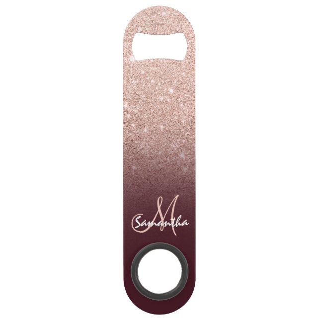 Moderne Monogramm Rose Gold Glitzer ombre burgundy Speed Flaschenöffner (Vorderseite)